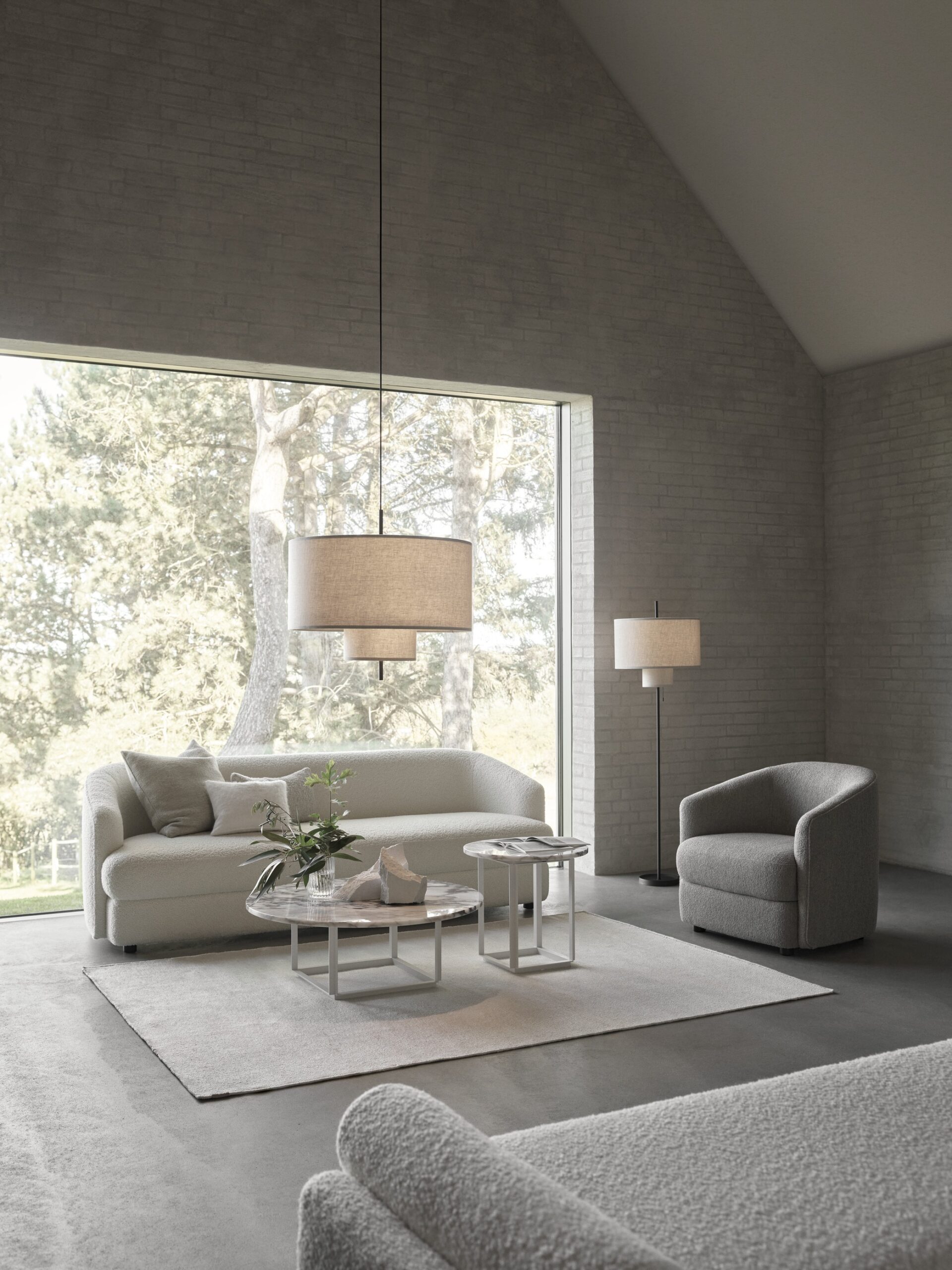 New Works_Autumn 21_Margin Pendant Ø70_Margin Floor Lamp_Covent Sofa Deep 3-Seater_Covent Lounge Chair_Florence Coffee and Side Table