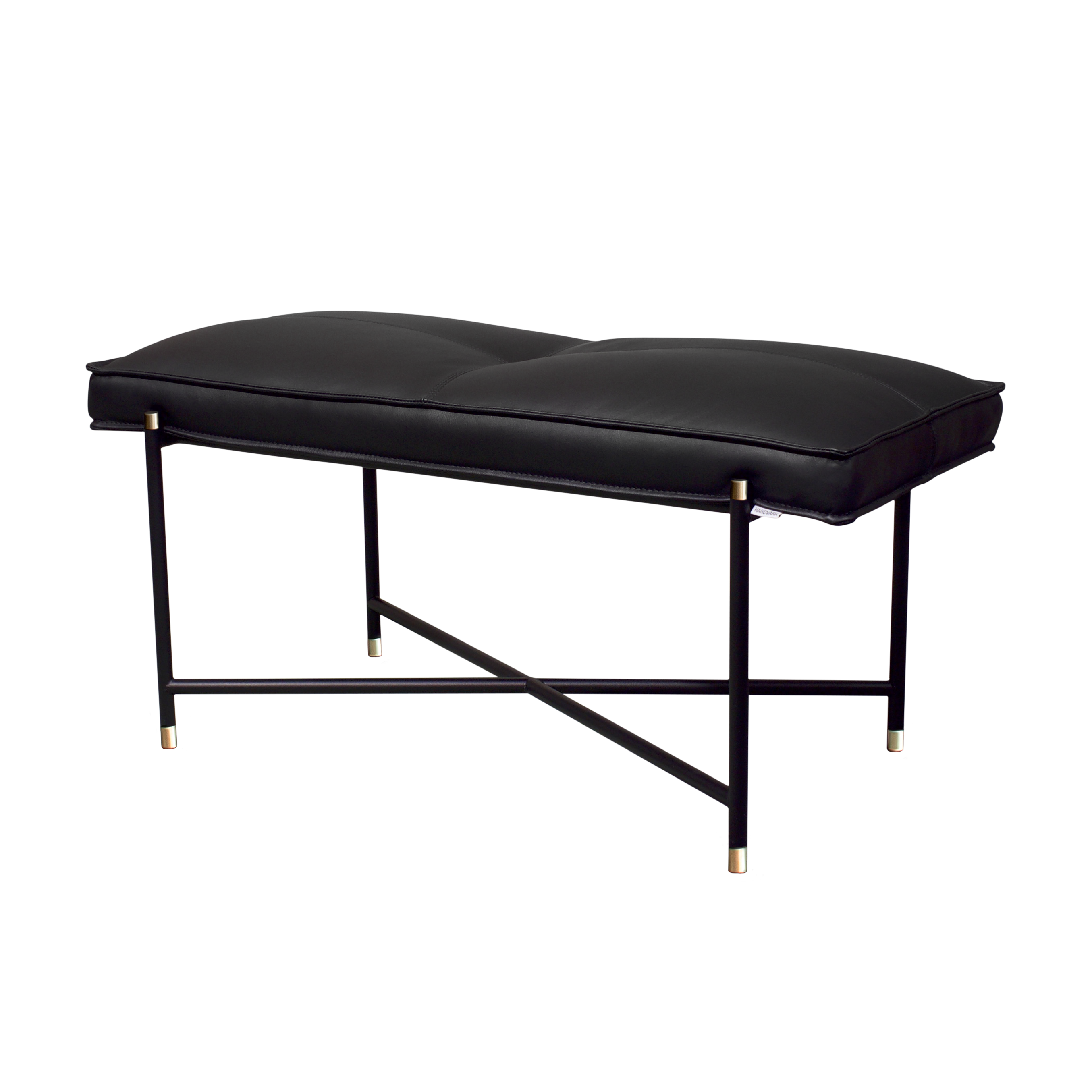 Piano Bench, Black w. Brass Frame, Black Leather