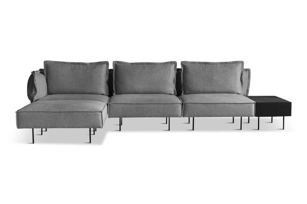 Modular Sofa, 3-Seat Sofa w. Chaise and Accent Table, SOHO 805 Concrete