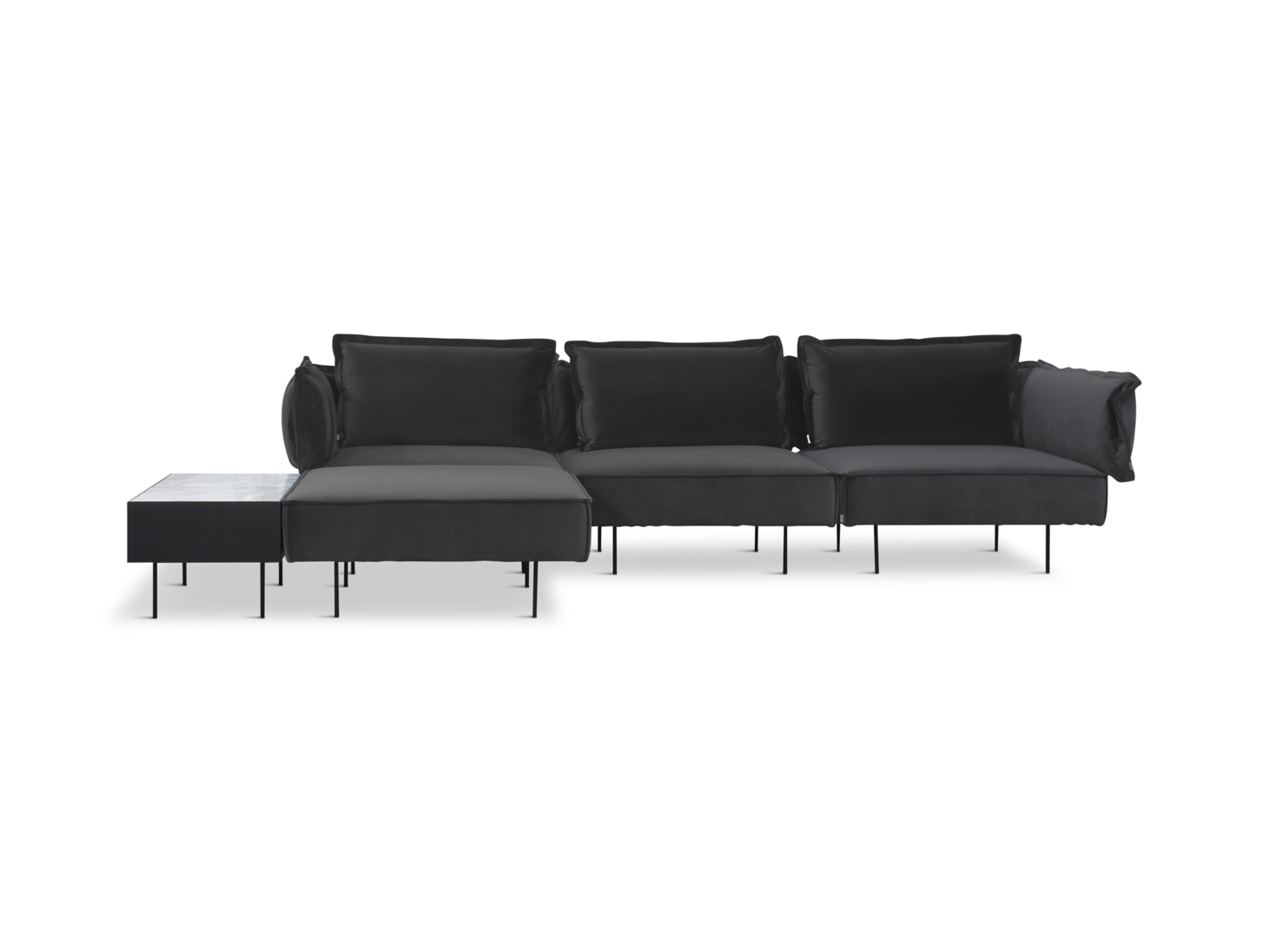 Modular Sofa, 3-Seat Sofa w. Chaise and Accent Table, Sapphire Velvet Dark Grey