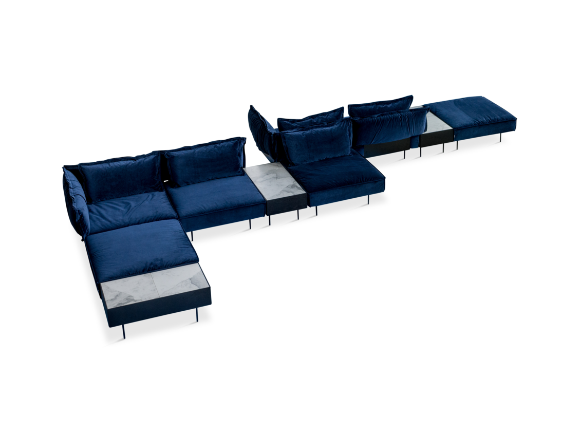 Modular Sofa w. Accent Tables, Sapphire Velvet Royal Blue
