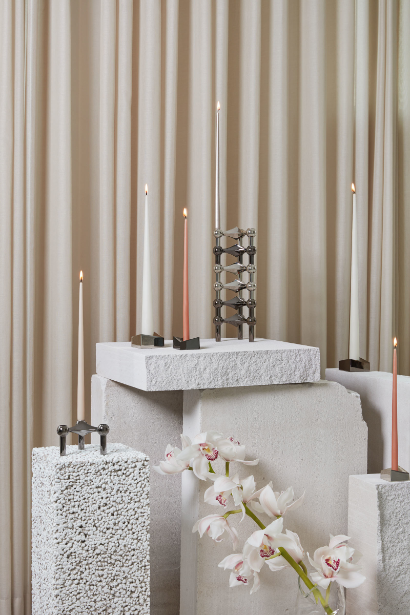 (NEW) STOFF Nagel candle holder set w-3 pcs, black chrome 6