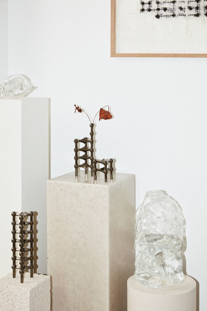 (NEW) STOFF Nagel candle holder set w-3 pcs, black chrome 7