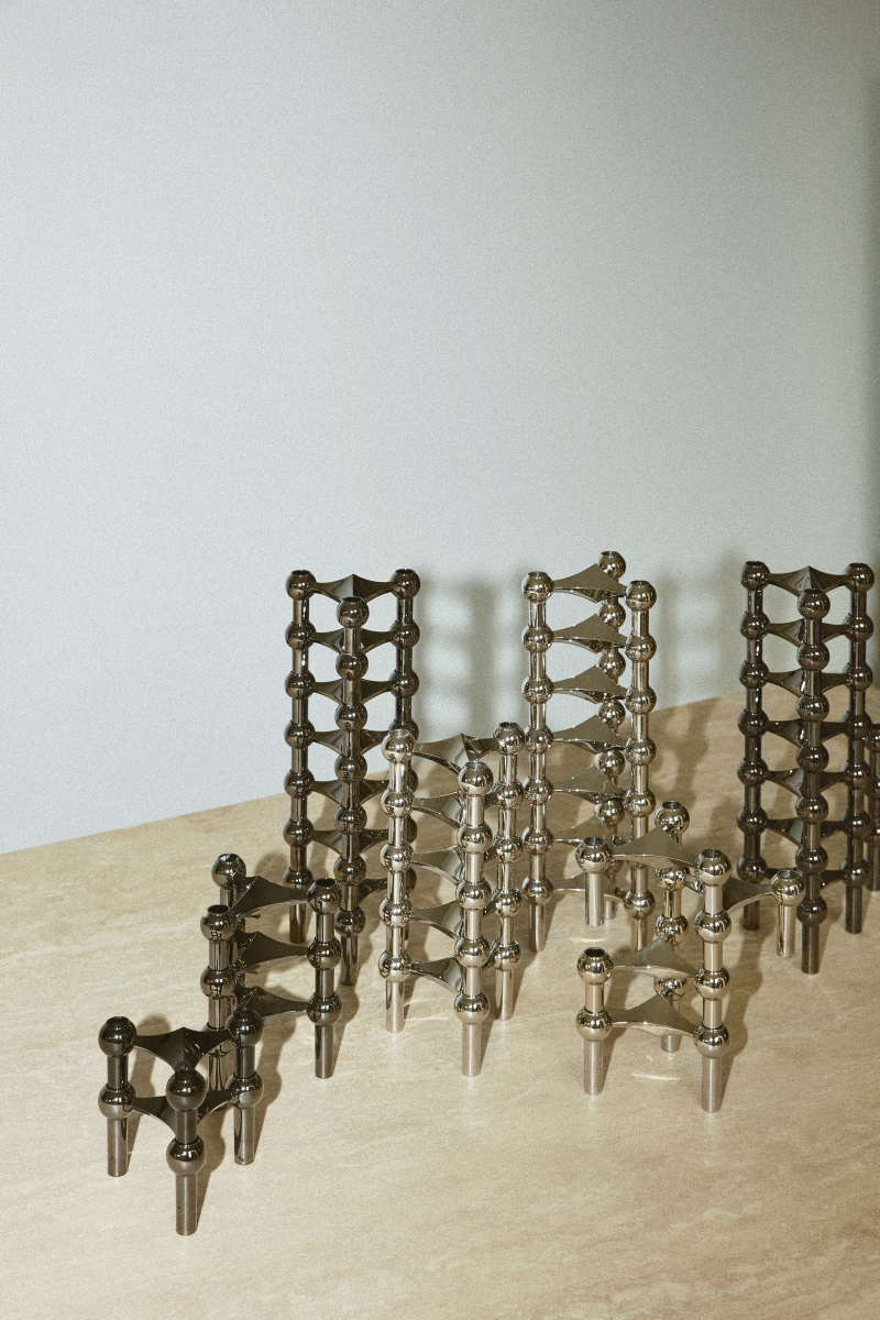 (NEW) STOFF Nagel candle holder set w-3 pcs, black chrome 8