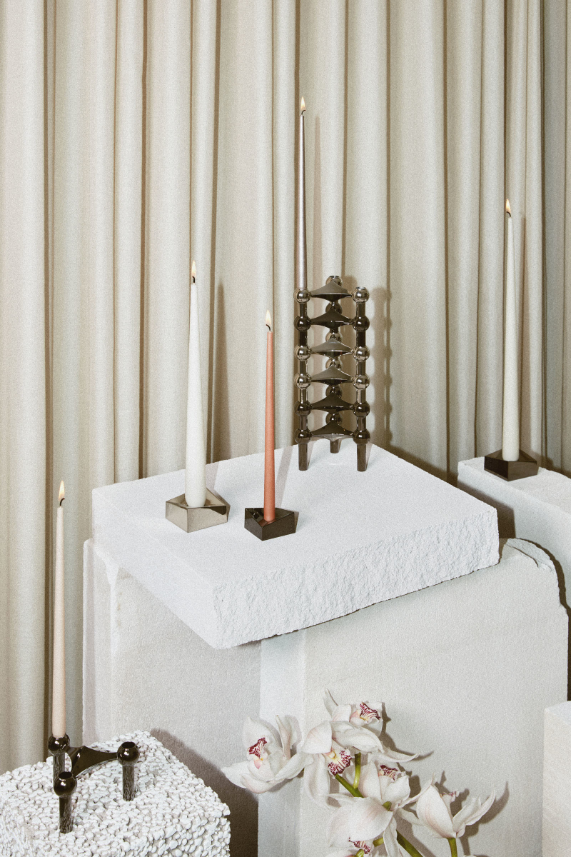 (NEW) STOFF Nagel candle holder set w-3 pcs, black chrome 9