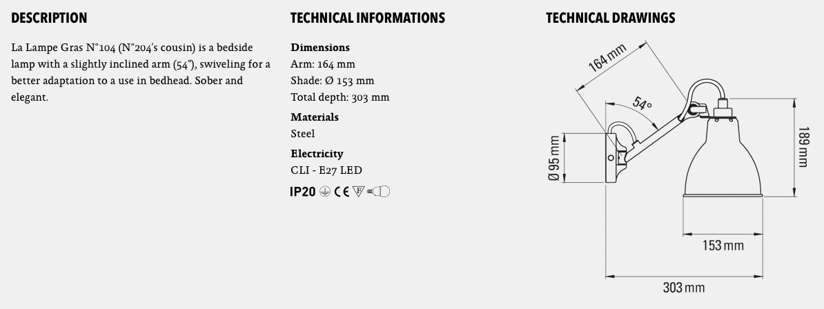 DCW Editions Gras n°104 Bathroom Wall Lamp566