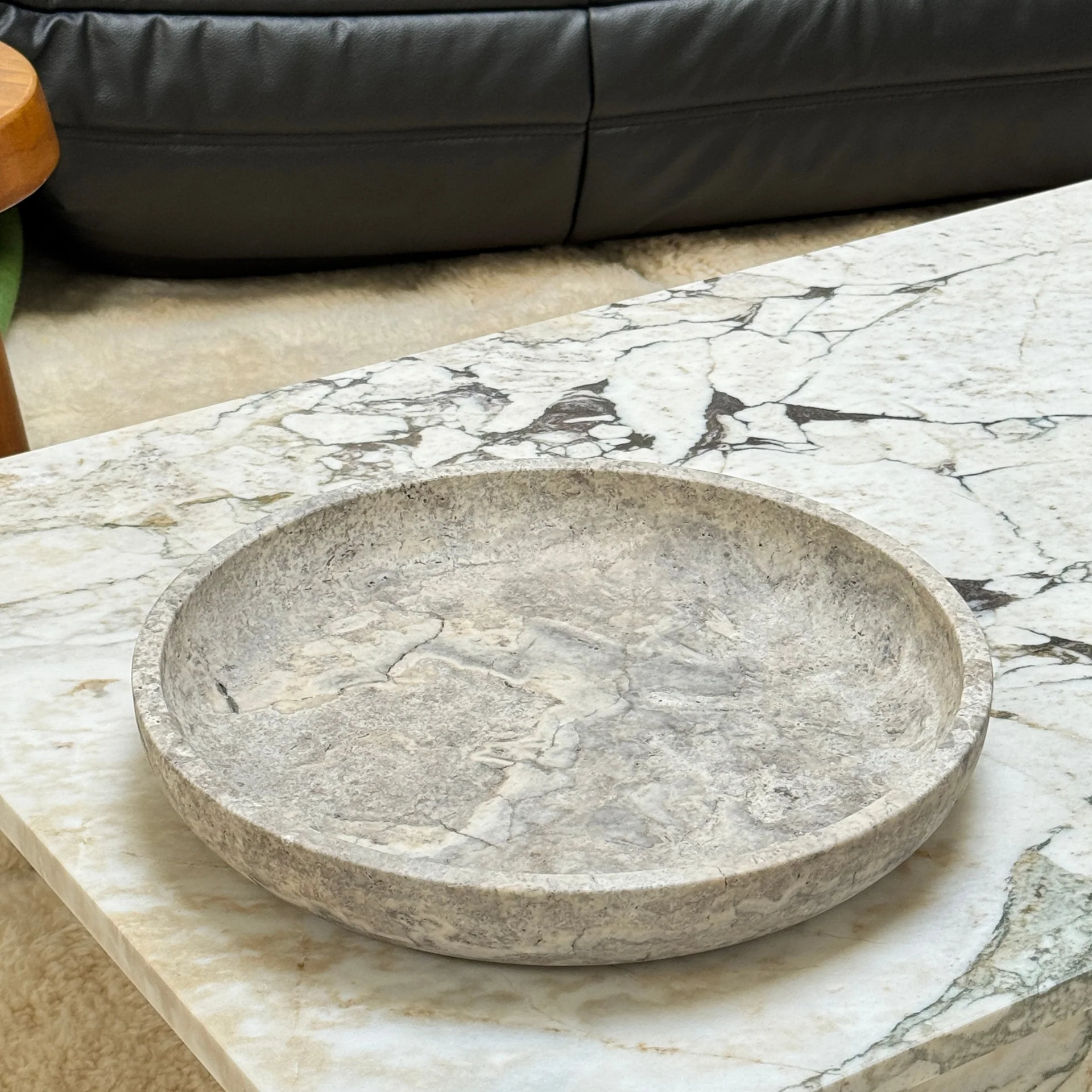 Silver Travertine 'Luna' skál/bakki L